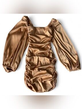 OH POLLY Long Sleeve Mini Dress w. Ruching | 0 | Gold